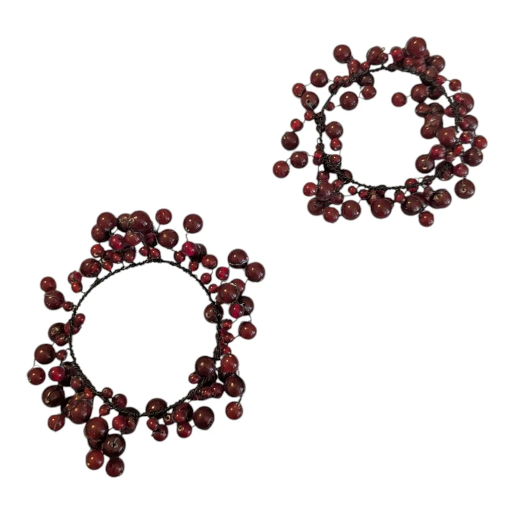 Vintage Pair Of  Red Mix Berry Pillar Candle Rings